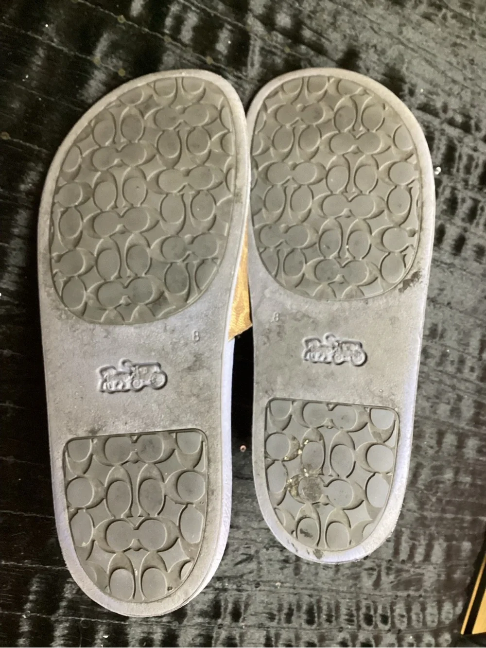 Coach Adele Pink and Gray “LOVE” Appliqué Slide Sandals 8